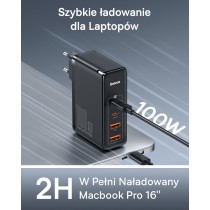 Baseus Szybka ładowarka USB C 100 W, 4 porty Gan2 PD, szybka ładowarka typu C, kompatybilna z MacBook Pro/Air Laptop iPhone