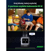 UGREEN Nexode RG Ładowarka USB C Robot o mocy 65 W Ładowarka GaN Zasilacz USB C 3-portowa szybka ładowarka Robot Kompatybilna z