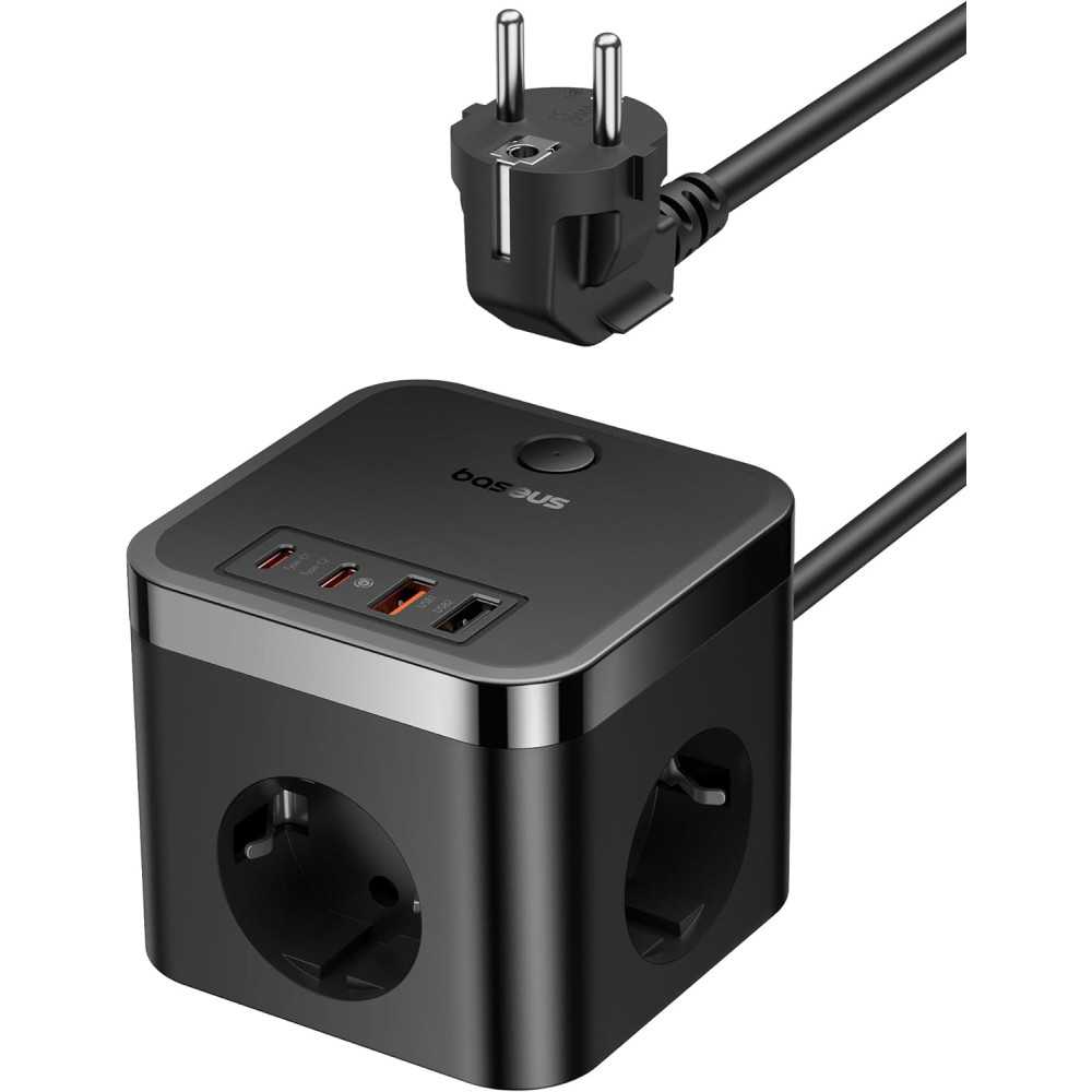 Baseus GaN5 listwa zasilająca USB C, 30 W, kostka, ładowarka USB C, 3-krotne gniazdko z przełącznikiem, przenośna ładowarka PD