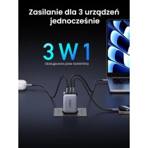 UGREEN Nexode X 65W Ładowarka USB-C Zasilacz mini PD 3-portowa ładowarka GaN Kompaktowa szybka ładowarka PPS 45W Kompatybilna z