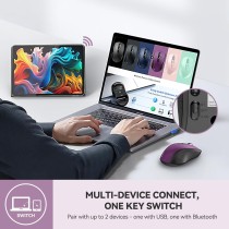 TECKNET Bezprzewodowa Mysz Bluetooth, Wiele Urządzeń, Ciche, Smukłe Mouse Bluetooth (Tryb Tri-Mode: BT 5.0/3.0+2.4G), Przenośna