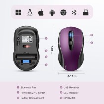 TECKNET Bezprzewodowa Mysz Bluetooth, Wiele Urządzeń, Ciche, Smukłe Mouse Bluetooth (Tryb Tri-Mode: BT 5.0/3.0+2.4G), Przenośna