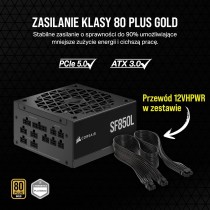 Corsair SF1000L W Pełni Modularny, Niskoszumowy Zasilacz SFX - Zgodny z ATX 3.0 i PCIe 5.0 - Cichy Wentylator 120mm PWM - 80