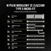 Corsair SF1000L W Pełni Modularny, Niskoszumowy Zasilacz SFX - Zgodny z ATX 3.0 i PCIe 5.0 - Cichy Wentylator 120mm PWM - 80