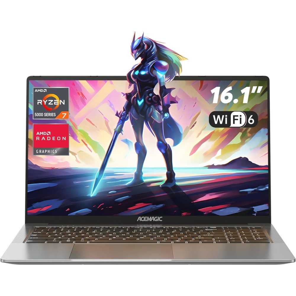 ACEMAGIC Laptop z klawiaturą z podświetleniem, laptop gamingowy z procesorem AMD Ryzen 7 5700U (8C/16T, do 4,3 GHz), 16,1-calowy