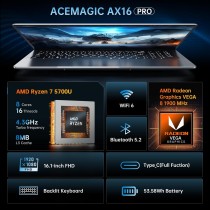 ACEMAGIC Laptop z klawiaturą z podświetleniem, laptop gamingowy z procesorem AMD Ryzen 7 5700U (8C/16T, do 4,3 GHz), 16,1-calowy