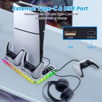 Tolesum Pionowy stojak chłodzący do PS5/PS5 Slim, podwójny uchwyt ładujący PS5 z USB/3-poziomowym wentylatorem/światłem RGB do