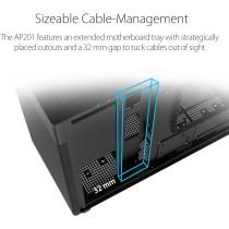 ASUS Prime AP201, MicroATX, 33 litry, kompatybilny z grzejnikami do 360 mm, mieści karty wideo 338 paneli siatkowych, otwieranie