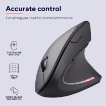 Trust Verto Verto Vertical Mouse, 800-1600 DPI, ergonomiczna mysz, praworęczna, bezprzewodowa mysz LED, 6 przycisków, RF 2.4GHz,