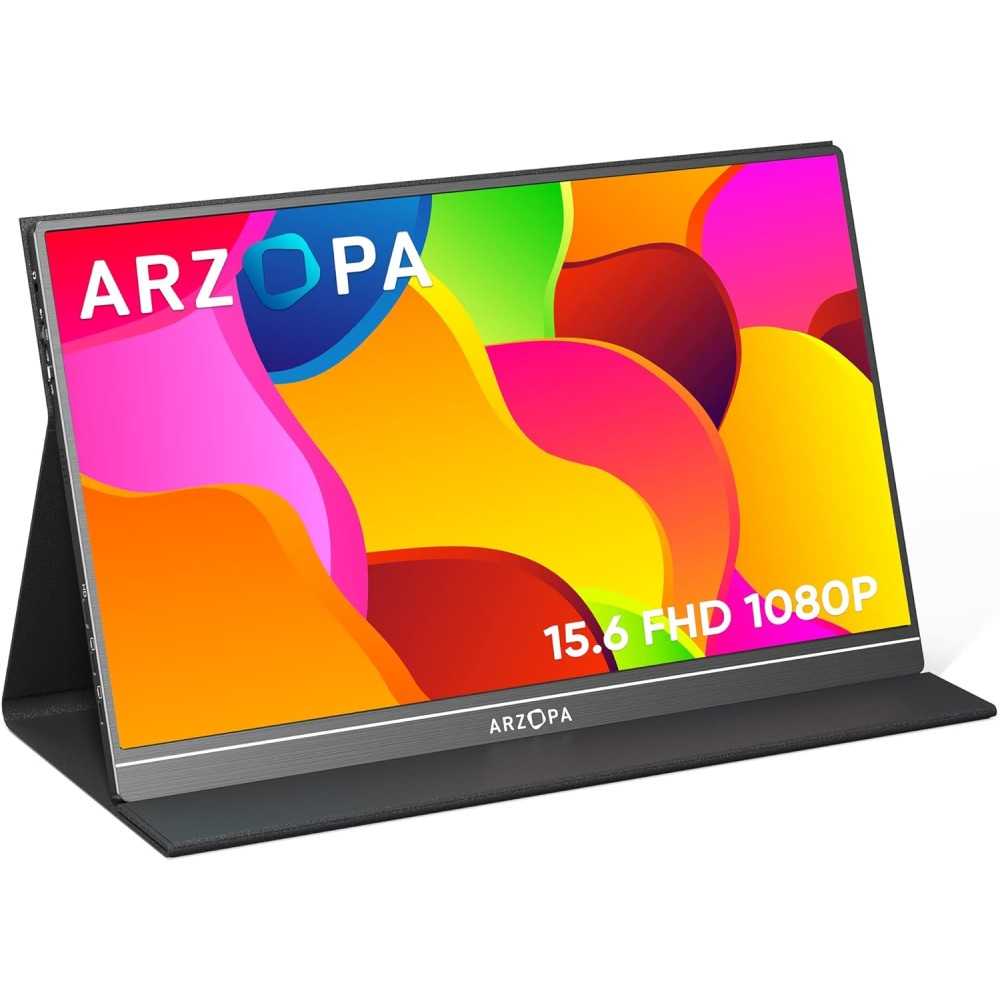 ARZOPA Przenośny monitor, 15.6-calowy 1920×1080 FHD ekran ochrony oczu, z HDMI/Type-C/USB-C, 100% SRGB IPS Przenośny ekran