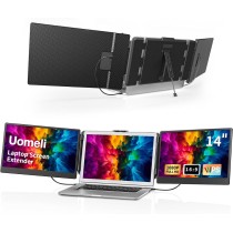 Uomeli Przenośny Monitor Przedłużacz Ekranu - 14" Podwójny IPS FHD 1080P HDMI/USB-A/Type-C Przenośny Rozszerzony Monitor dla