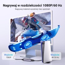 UGREEN Karta przechwytująca wideo Karta przechwytująca HDMI, HDMI na USB A+C 4K 30 Hz 1080P do gier, transmisji strumieniowej