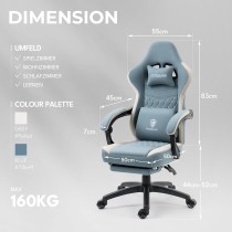 Dowinx Fotel gamingowy z poduszką z kieszeni, fotel gamingowy z podnóżkiem, ergonomiczne krzesło PC, krzesło biurowe, obciążenie